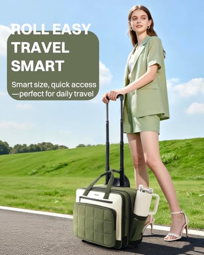 AUROTIER Rolling Puffer Laptop Bag, Rolling Briefcase for Women, Wheeled 16 Inch Computer Bag, Water Resistant Stylish Overnight Underseat Carry On Luggage with Wheels for Work Travel Business, Green - color: Green