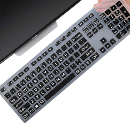 Large Print Keyboard Cover for Dell KM636 KB216 KB216t KB216d KB216p Wired & Wireless Keyboard, Dell Optiplex 5250 3050 3240 5460 7450 7050, Dell Inspiron Desktop 24" 27" 5400 5490 7790 3475 3670 - color: BK