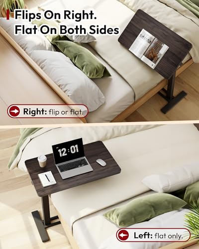 SANODESK Medical Adjustable Overbed Bedside Table with Casters 90° Tilt Top Pneumatic Mobile Rolling Laptop Computer Standing Desk Cart with Tray, Hospital and Home Use(27.6" W x 15.7" D,Rustic Brown) - color: Rustic Brown, size: Small