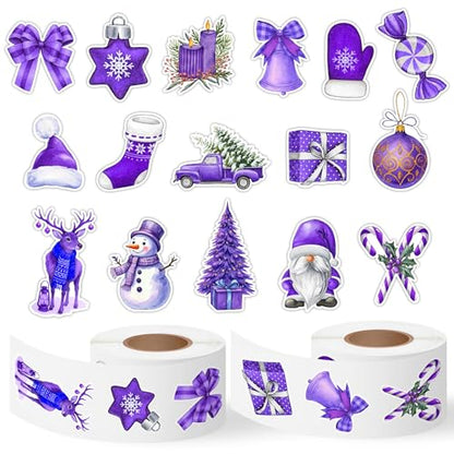 Christmas Purple Watercolor Sticker - 1000Pcs Xmas Purple Santa Waterproof Vinyl Reusable Laptop Stickers Coloring Book Scrapbook Water Bottle Page Activity Pad Party Favors Kids Skateboard - style: Christmas Watercolor Purple
