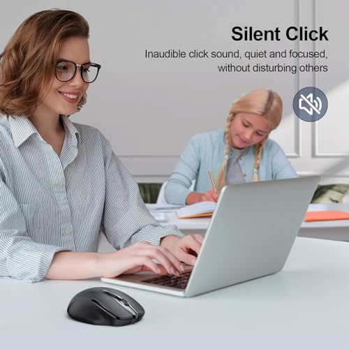 TECKNET Wireless Mouse (2.4G & BT5.0/3.0) Silent 4800 DPI Computer USB A & Bluetooth Mouse 6 Buttons, Wide Compatibility - Grey - color: Grey