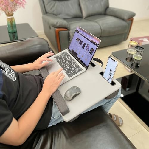 Lap Desk Home Office Lap Desk Portable Laptop Desk for Left Right - Handers with Whole Mouse Pad Wrist Pad Dual Cushion Phone Tablet Slots Fits Up to 17 Inch Laptops - color: Light Grey