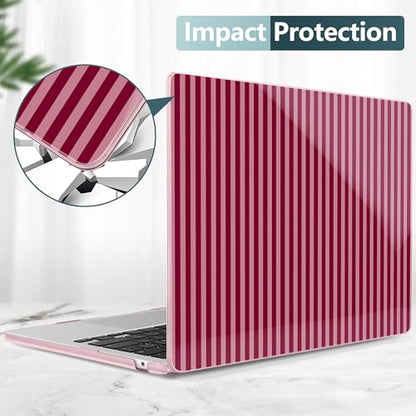 for MacBook Air 13 Inch (13.6 Inch) Case, M5/M4/M3/M2 Chip 2026 2025 2024 2023 2022, Hard Plastic Printed Cover with Screen Protector & Keyboard Cover & Dust Plugs, Red & Pink Stripes - color: Red & Pink Stripes