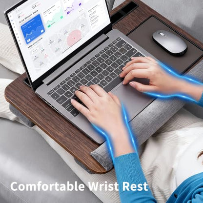 Home Office Lap Desk with Wrist Rest Wrist Rest, Mouse Pad, and Phone Holder Large Laptop Bed Desk for Notebook, Laptop, Tablet, Lap Stand Fits Up to 17 Inch Laptops (Brown) - color: Brown, size: Large