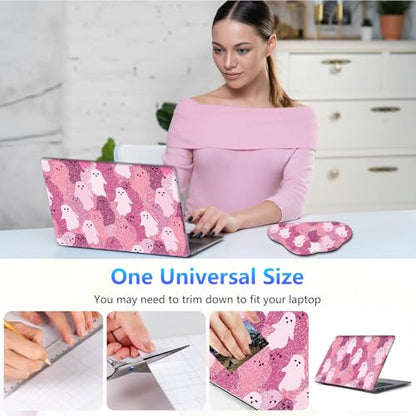 Laptop Skin Sticker Decal 15-15.6 Inch with Cute Mouse Pad, Universal Reusable Vinyl Sticker for 12.1 13 13.3 14 15.4 Inch Netbook and Notebook PC, Pink Glitter Ghost - color: Pink Glitter Ghost