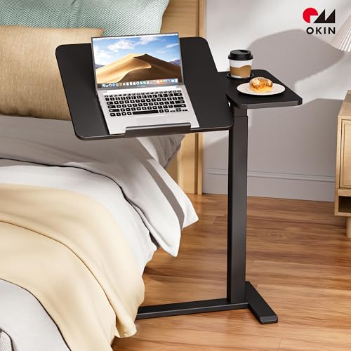 Okin Overbed Bedside Table with Wheels, Adjustable Medical Tilt Top Hospital Bed Table Over The Bed, Rolling Desk Mobile Standing Desk for Hospital Home Use (Black) - color: Black