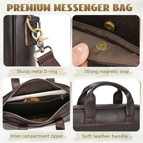 Leather Laptop Bag for Men Briefcase Fits 15.6 Inch Notebook Portable Shoulder Messenger Crossbody Bag for Travel Office - color: 15coffee