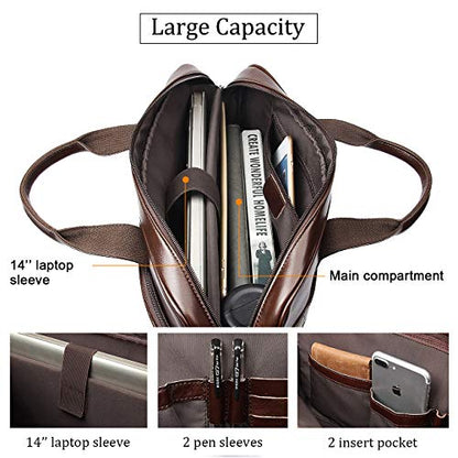 Augus Leather Briefcase for Men, 16 Inch, Full-Grain Leather, YKK Zipper - color: Brown Coffee