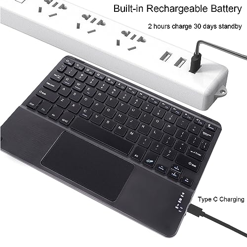 Ultra Slim Bluetooth Keyboard with Touchpad for iPad, Rechargeable Portable Wireless Keyboard for iPad Pro/Air/Mini, iPhone, Samsung Galaxy, Tablet, and Other iOS Android Windows Devices (Black) - color: black