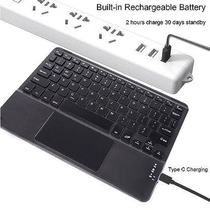 Ultra Slim Bluetooth Keyboard with Touchpad for iPad, Rechargeable Portable Wireless Keyboard for iPad Pro/Air/Mini, iPhone, Samsung Galaxy, Tablet, and Other iOS Android Windows Devices (Black) - color: black
