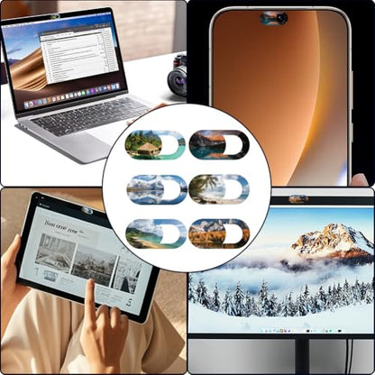 6Pcs 6 Styles Scenery Laptop Camera Cover Slide Beach Privacy Guard Accessories, Phone Front Camera Blocker 0.04 Inch Ultra Thin for Desktop Computer Tablet Notebook Mini PC Office Use - color: Scenery