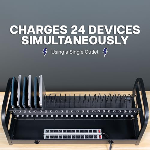 VIVO 24-Bay Laptop and Tablet Open Charging Station, Multi Device Charging Organizer, Chromebook Charging Station for Classroom, Devices up to 14 inches, Black, STAND-LAPC24 - size: 24-Bay