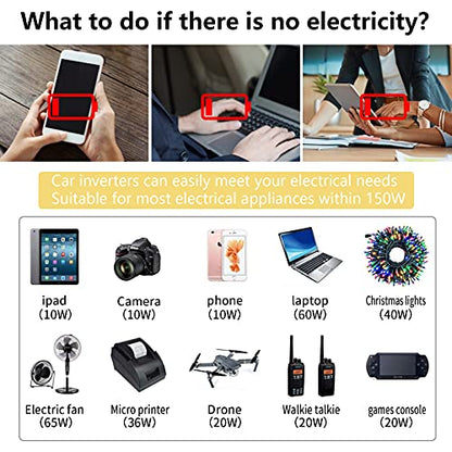 150W Power Inverters for Vehicles 12V DC to 110V AC Car Plug Adapter Outlet | Cigarette Lighter Adapter, Dual DC AC Converter, 3.1A Dual USB, Portable Car Charger for Laptop/Camping/Road Trip Essentials - color: Black