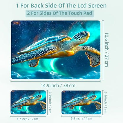 Universal Laptop Skin Decal, 3-Piece Vinyl Protector for 12 13 14 15.6" Notebook, Waterproof Anti-Scratch, Easy Trim & Bubble-Free Finish, Sea Turtle Soaring in Cosmic Sky - color: Sea Turtle Soaring in Cosmic Sky