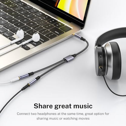 MOSWAG Headphone Splitter,Stereo Audio 3.5mm TRRS Splitter for 2 Headphones | Strong Braided & Gold-Plated Y Splitter, Dual Support Audio & Mic, AUX Splitter 1 in 2 out for Phone,PC,Laptop,Tablet,PS4,MP3 - color: Black