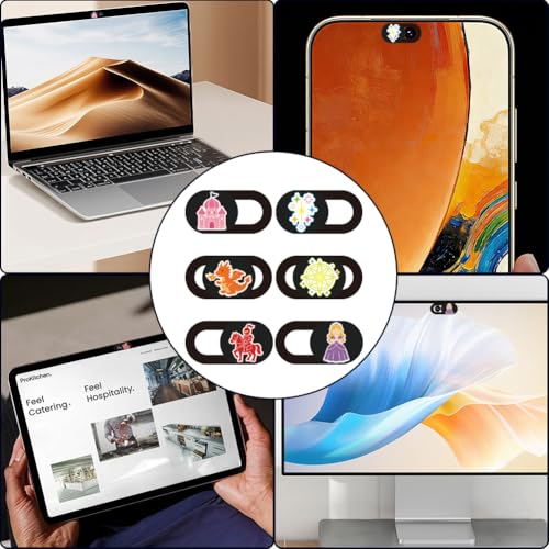 6Pcs 6 Styles Camera Cover Slide Cute 0.04 Inch Privacy Guard Accessories, Thin Camera Privacy Blocker Castle Princess Pattern for Laptop Desktop Computer Tablet Notebook Home Office Use - color: Castle Princess