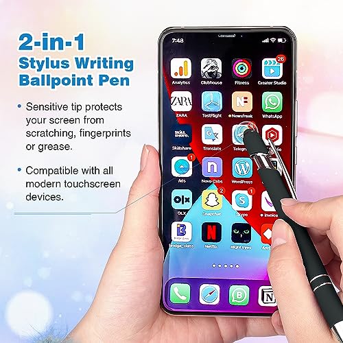 Bribobo 8 Pack Ballpoint Pen 2-in-1 Stylus, 1.0 mm Black Ink | Retractable Metal Pen With Stylus Tip for Touch Screens - color: 8 Black