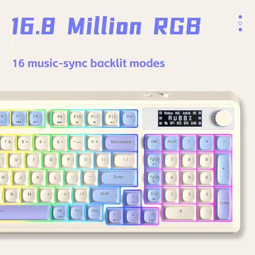 AULA S99 Pro Gaming Keyboard, Cute Creamy Keyboard with Number Pad Smart Screen, Tri-Mode Bluetooth/2.4G/USB-C Computer Keyboards, Media Knob Custom RGB Backlit Feel for MAC Xbox PC Gamer - Purple - color: Purple White
