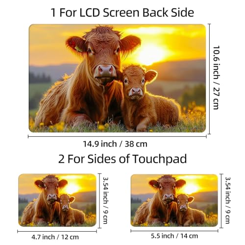 Universal Laptop Skin Sticker Decal, 12"-15.6" Aesthetic Vinyl Wrap, Highland Cow Sunset Waterproof Notebook Cover Art Protector for MacBook HP Dell Lenovo, Fits 13" 14" 15" 15.6" - color: Highland Cow Sunset
