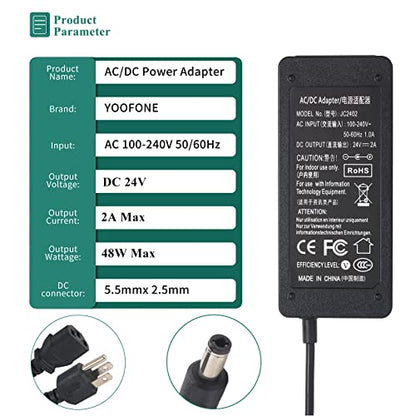24V 2A 48W Universal AC DC Power Supply Adapter with 5.5x2.5mm Plugs | 100-240V 50-60Hz input, 5.5x2.5mm plug(Compatible 5.5x2.1mm), for LED strips & CCTV cameras