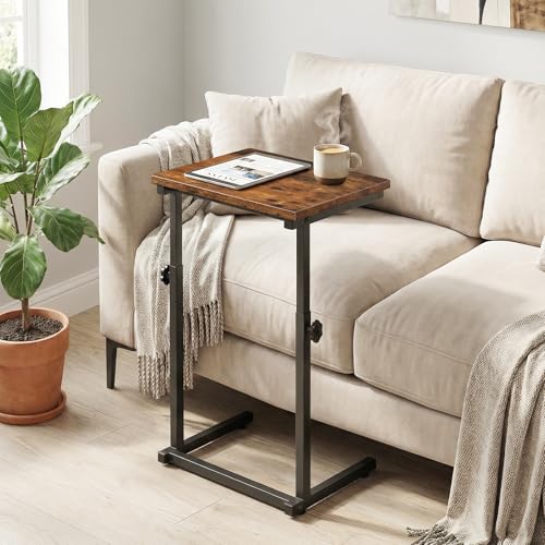 HOOBRO C Shaped End Table, Adjustable Height Sofa Side Table, Slide Under Couch Table, C Shaped Side Table for Small Spaces, for Living Room, Bedroom, Rustic Brown BF71SF01 - color: Rustic Brown + Black