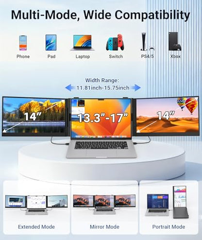 Laptop Screen Extender, Ultra Thin 14" 1080P FHD Triple Portable Monitor for Laptops 13-17.3", 2.2lbs Lightweight Travel Dual Monitor Extender, Plug-Play Aluminum Extended for Mac/Windows/PS5/Chrome - style: 14" Ultra-thin Triple Screen