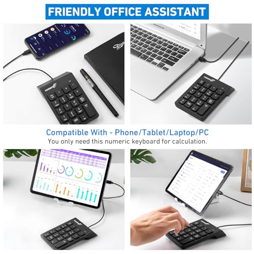 USB-C ＆ USB-A Number Pad, 19 Keys Wired Numeric Keypad, Plug & Play | 15° Ergonomic Numeric Pad for Laptop/Desktop/iPad/phone, Portable Financial Accounting 10 Keys Number Pad for Windows/macOS