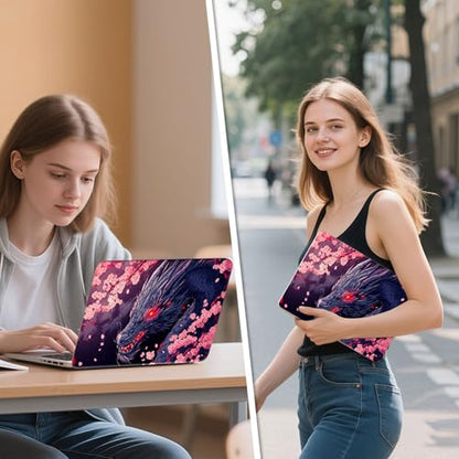 Universal Laptop Skin Sticker Decal, 12"-15.6" Aesthetic Vinyl Wrap, Black Dragon Cherry Blossom Waterproof Notebook Cover Art Protector for MacBook HP Dell Lenovo, Fits 13" 14" 15" 15.6" - color: Black Dragon Cherry Blossom