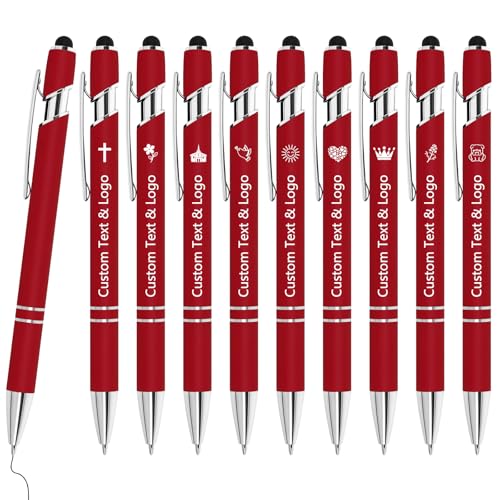WYPAS Bulk Custom Pens - Personalized with Name, Engraved Text/Logo - Stylus Tip, Black Ink - Options for Corporate Gatherings, Events & Business Gifts (Red) - color: Red