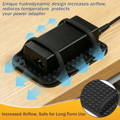 2 PACK Laptop Charger Holder Under Desk Power Brick Mount with Adhesive | Universal Silicone Flexible Non-Slip Power Adapter Organizer with Ventilated Design for Home, Office, Gaming Desk Dorm, Black