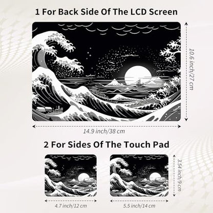 15.6 Inch Laptop Skin Sticker, Reusable Vinyl Cover Protector with 2 Wrist Pad Skins, Removable Waterproof Scratch-Resistant for 12-15.6 Inch Laptop Notebook,Great Wave - color: Great Wave