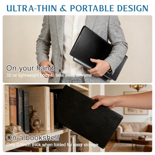 PRETYZOOM Foldable Lap Desk for Bed and Couch, Portable Laptop and Tablet Stand with 4 Adjustable Angles, Non-Slip PU Leather Bed Tray for Reading, Browsing, Streaming, Fits Laptops up to 17 Inches