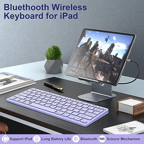 TaIYanG Bluetooth Keyboard for iPad Wireless Keyboard Compatible with iPad A16 11th 10th Generation, 10.2(9th/8th/7th Gen), Air/Pro/Mini and All Bluetooth Devices (Light Purple) - color: Light Purple