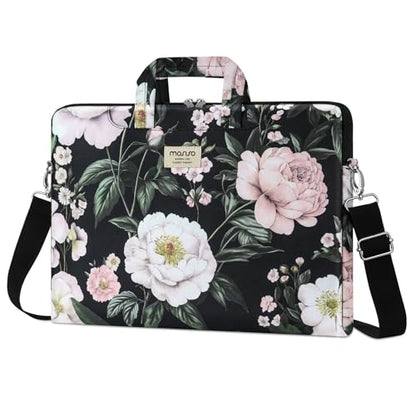 MOSISO Laptop Bag for Women, 15.6 inch Computer Bags | Compatible with MacBook Pro 16 inch, HP, Dell, Asus, 15-15.6 inch Laptop Messenger Shoulder Sleeve with Strap, Gorgeous Peony