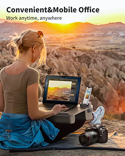 SAIJI Laptop Lap Desk for Bed—Fits Up to 17" Laptops & MacBook,Lightweight Tray Table with Soft Leather Wrist Pad,Sturdy Phone/Tablet Holder, Laptop Stand with Cushion for Home Office/Gaming On Couch - color: Light Gray