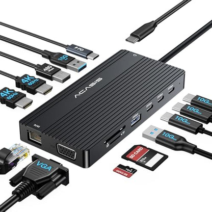 USB C Docking Station Dual HDMI Monitor, Laptop Docking Station 3 Monitors, 2 * 4K HDMI+1080p VGA+100W PD+Ethernet+3 USBC 10Gbps+SD/TF+Audio Adapter, USB C Hub for Dell/Lenovo/HP/ThinkPad(Black) - color: Black