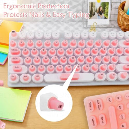 Heart-Shaped Silicone Keyboard Stickers for Long Nails with Letters | Reusable Non-Slip Keys Cover, Universal Fit for All Keyboards | Washable, Anti-Static & Portable (70 Pcs) - size: Keyboard Stickers