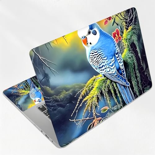 Blue Budgie in Jungle Forest Universal Laptop Skin Sticker 3PCS, Protective Decal Trim-to-Fit 11.6" 13.3" 14" 15.6" Laptop Vinyl Cover, Removable Anti-Scratch Computer Decal Protector - color: Blue Budgie in Jungle Forest