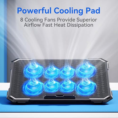 ICE COOREL Laptop Cooling Pad with 8 Cooling Fans, Cooling Pad for Laptop Fan 13-15.6 Inch, Laptop Cooler Stand with 6 Height Adjustable, Notebook Cooler Pad with Two USB Port [2025 Version] - size: 8 Fans