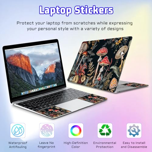 Universal Laptop Skin Sticker Decal, Compatible with MacBook HP Dell Lenovo 12"-15.6", Reusable Vinyl Notebook Cover 3PCS Set, High-Recognition Film-Fantasy Mushroom Plant - color: Fantasy Mushroom Plant