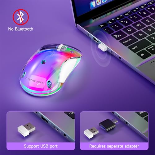 memzuoix 2.4G LED Wireless Mouse, Rechargeable Ergonomic Mouse with Detachable Cover, 1400 DPI Portable Optical Computer Mouse with USB Receiver for Laptop, PC, Desktop and MacBook, 5 Buttons-Purple - color: Purple