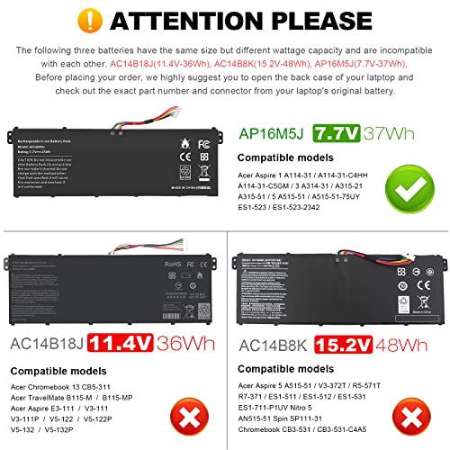 ASUNCELL AP16M5J Laptop Battery for Acer Aspire A114-31 A314-31 A315-21 A315-51 A515-51 ES1-523-24CW ES1-523-20DG 2ICP4/80/104 - color: AP16M5J