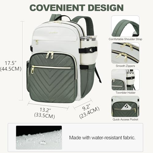 VANKEAN Laptop Backpack for Women (Beige-Army Green, 17.3 Inch) - color: Beige-army Green, size: 17.3 Inch