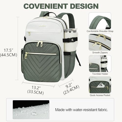 VANKEAN Laptop Backpack for Women (Beige-Army Green, 17.3 Inch) - color: Beige-army Green, size: 17.3 Inch