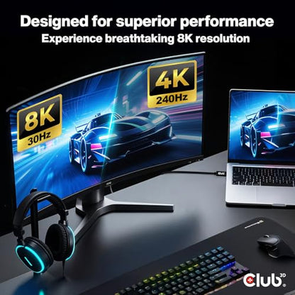 Club 3D Mini DisplayPort to USB C Cable 2m/6.6ft - DP 2.1 Certified 8K@30Hz 4K@240Hz Video Adapter for Mac PC Gaming Monitor- Bi-Directional Cable