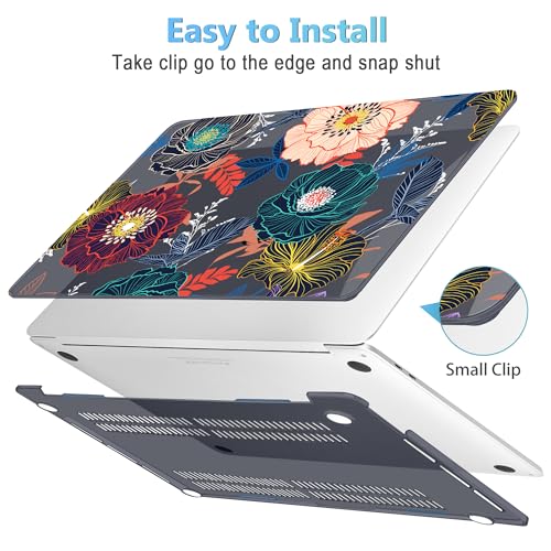 Mektron for MacBook Pro 16 inch A2141 Case 2020 2019 Release with Retina Display & Touch Bar & Touch ID, Plastic Hard Shell Cover Keyboard Skin Screen Protector Dust Plug，Dahlia Flowers - color: Dahlia Flowers