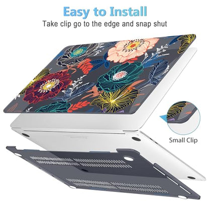 Mektron for MacBook Pro 16 inch A2141 Case 2020 2019 Release with Retina Display & Touch Bar & Touch ID, Plastic Hard Shell Cover Keyboard Skin Screen Protector Dust Plug，Dahlia Flowers - color: Dahlia Flowers