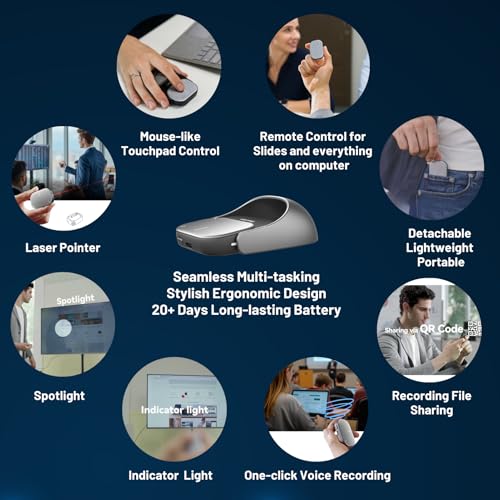Cheerdots2 Bluetooth Detachable Air Mouse Touchpad Mouse with Voice Recording, Presentation Clicker Wireless Presenter Presentation Remote for Mac, Windows (Basic, Silver)