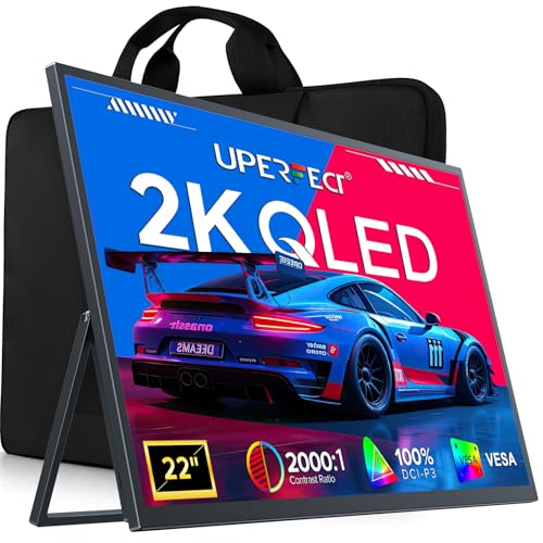 UPERFECT 22" 2K QLED Portable Monitor, 2560×1440 QHD Display | 100% DCI-P3 Color, HDR, FreeSync, VESA Support, Stand Included, USB-C & Mini HDMI External Screen for Laptop Gaming - size: 22"
