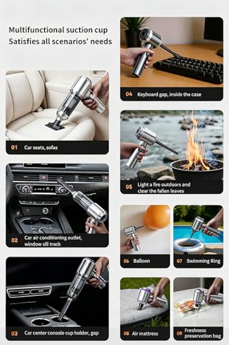 Completely upgraded Car Vacuum,Portable Mini Cordless Cleaner, fast Charging, One-click dust remova, 20000PA Suction Power, 6000mAh Battery Air Blower Wireless Handheld Vacuum for Car,Office and Home